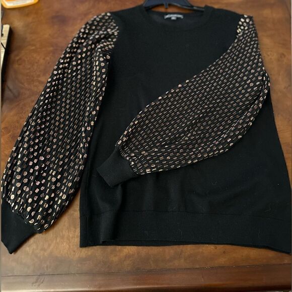 Adrianna Papell Crewneck Sweater Shear Sleeves Gold Polka Dots Size S - Picture 4 of 16